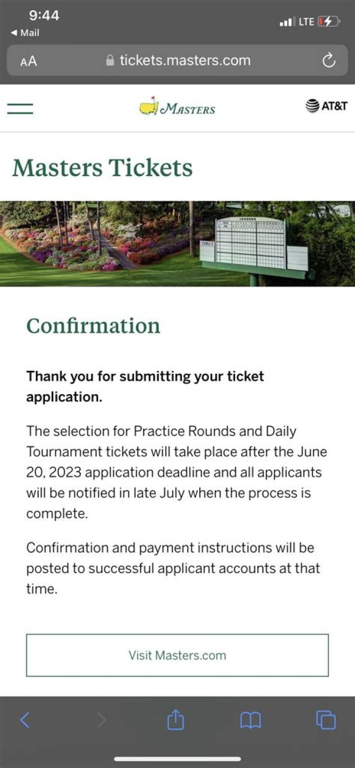 How much are Masters tickets through the lottery